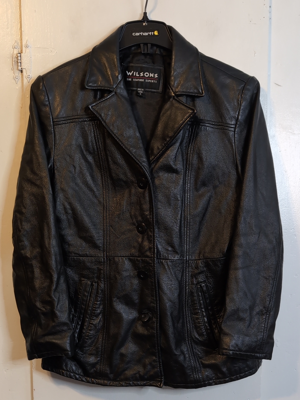 Black retro collared Wilsons Leather jacket womens medium